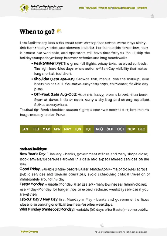 example page 3 from our offline Travel Guide for Turks and Caicos Islands